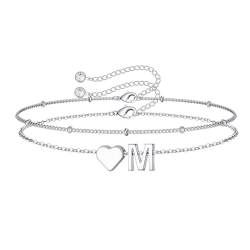 Image of M MOOHAM Initial Bracelets for Teen Girls - 14K-Gold-Plated Heart Initial A-Z Bracelets for Women Girl Jewelry Gifts Trendy, Dainty Gold Bracelet Letter Bracelet Birthday Gifts for Women Girls Her