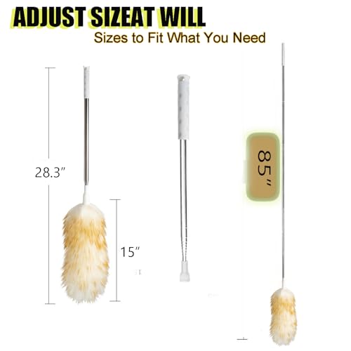 Image of Lambswool Feather Duster with Extension Pole up to 85inch,Extendable Feather Duster Used for Cleaning High Ceiling Fan, High Ceilings,Furniture,Hard to Reach Areas