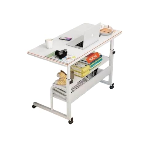 Tcrciuk パソコンデスク サイドテーブル キャスター ミニデスク 昇降式サイドテーブル ミニテーブル ソファーサイド 付き 高さ調節 多機能シンプル 付きデスク 介護用ベッドテーブル 木製 ベッド パソコン 仕事 怠惰な人の机 (ホワイト,80*40