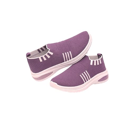 Image of Women's Stylish Slip-On Walking Shoes | Lightweight Breathable Knit Sneakers, Gym, Travel, Running & Casual Comfort Shoes for Girls and Ladies Voilet