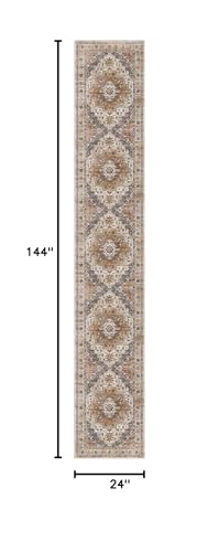 Madane Hallway Runner Rug 2x12, Extra Long Washable Runner Rugs with Rubber Backing, Non Slip Carpet Runner, Vintage Rug Runners for Kitchen Laundry Room Entryway (Turmeric/Grey, 2'x12')