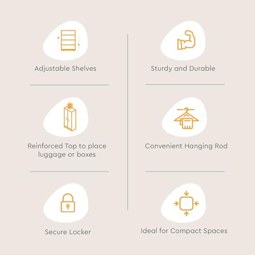 Image of Interio by Godrej Almirah Slimline 2-Door Steel Almirah, Cupboard for Clothes (Alpine White and Portabella Matte), 1-Year Warranty, 1 Locker, 4 Shelves