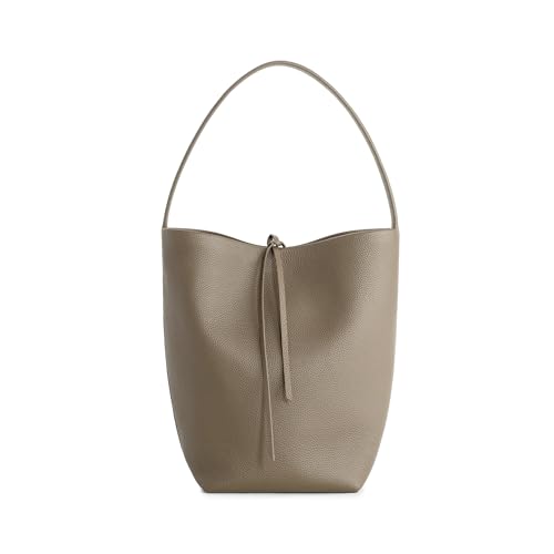 befen Taupe Genuine Leather Bucket Shoulder Bag for Women, Relaxed Hobo Bucket Bag for Daily and...