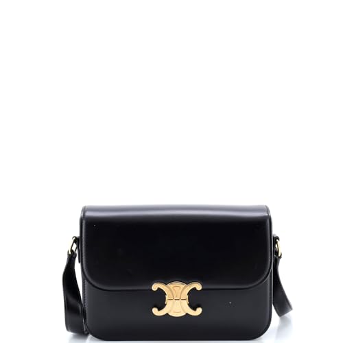 Celine, Pre-Loved Triomphe Shoulder Bag Smooth Calfskin Medium, Black