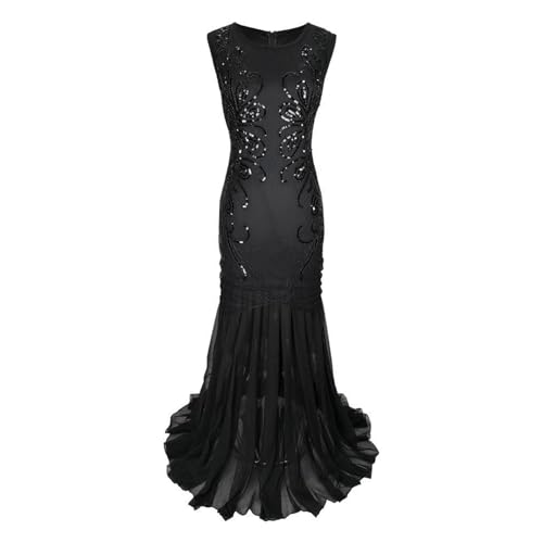 Estilo Gatsby Vestido Mujer Cuello en V Mangas Cortas Vestido de Lentejuelas Charleston Borde de Flecos Acordes de Perlas Carnaval Vestido de Fiesta Chic Ropa de Noche Disfraz de Baile