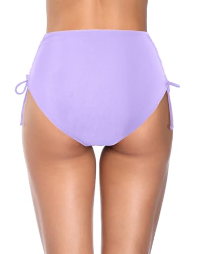 Image of Holipick Women's High Waisted Bikini Bottom | Tummy Control Ruched, Full Bum Coverage, Full Lining, Adjustable Drawstring Tie Side, Swimming, Beach