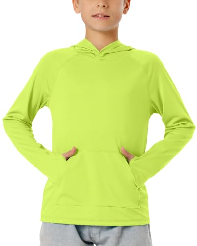 Image of Boys Rash Guard Long Sleeve Hoodie Swim Shirt with Pocket Youth Kids UPF 50+ Sun Protection Fishing Shirts Thumb Hole