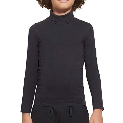 VKA41 Camiseta para niños Suber Cuello Alto Manga Larga y Felpa en el Interior (Negro, 12/14 años)