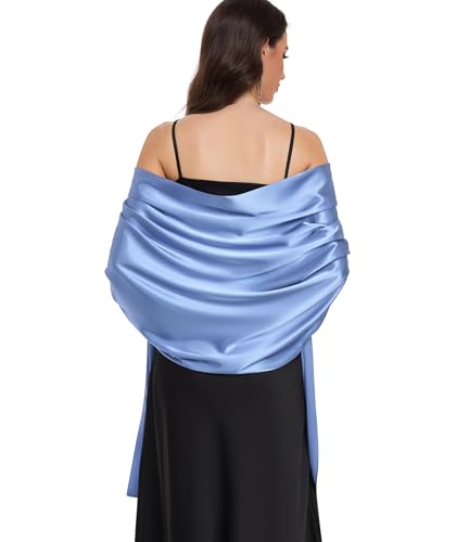 Image of Fttyeiby Satin Shawl Wraps for Women Scarf Wedding Cover Up Dusty Blue