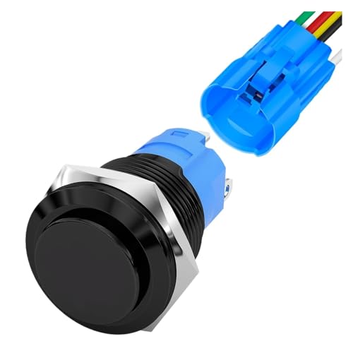 Bouton de klaxon 12V lumineux LED bleu 16mm pour tableau de bord