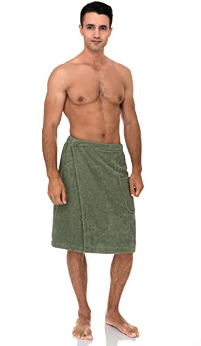 Image of TowelSelections Mens Shower Wrap Adjustable Cotton Terry Bath Gym Cover Up with Snaps Large /XX-Large Oil Green