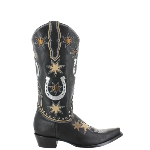 Old Gringo Lucky Star Western Cowboy Boots, Black with Gold Stars and Silver Horseshoes, Handcrafted Leather, Side Zippe4