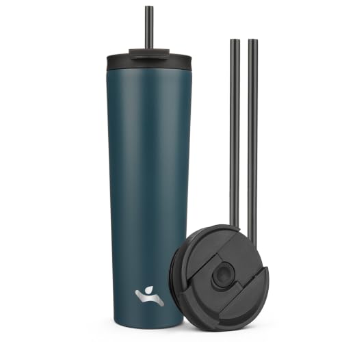 Image of Konokyo 34 oz Insulated Tumbler Water Bottle with Straw Lid, Navy blue