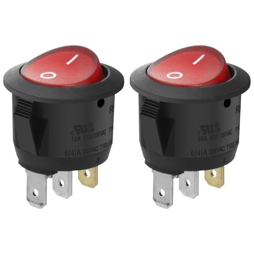 Heschen Interrupteur basculant ON/OFF rond à 3 bornes, lumière rouge 10 A, 250 VAC (lot de 2)