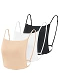 FIMS - Fashion is my style Women Stretch Cotton Plain Camisole Wearable, Adjustable & Detachable Straps, Cleavage Cover Up Clips Pack of 3 Black White Beige