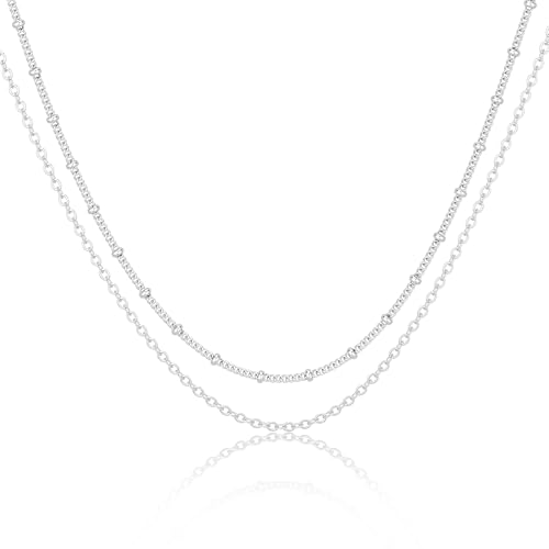 MBW Simple Layered Necklaces for Women, Dainty Silver Plated Satellite Chain Necklace for Women...