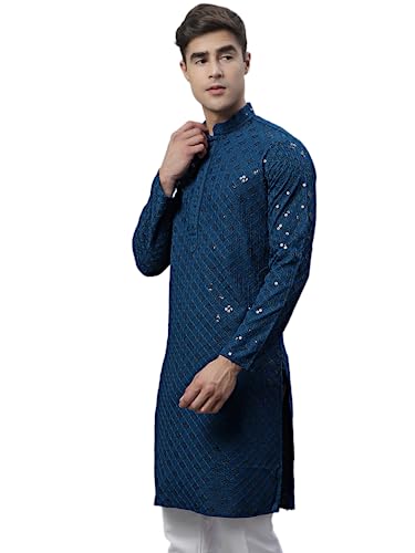 Jompers Men's Kurta with Chikankari Embroidery and Sequins (Only Kurta)