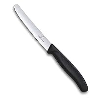 Victorinox Wavy Edge Steak and Tomato Knife, Round Tip, Black, 6.7833
