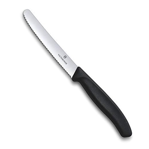 Victorinox, Swiss Classic KITCHEN KNIFE/ PARING KNIFE/ SERRATED KNIFE 11 cm, wavy edge, round tip -BLACK colour.
