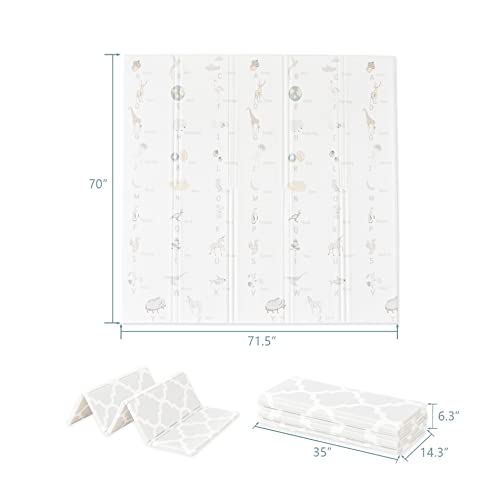 Cuddle & Learn Play Mat By Fortella, Foldable & Reversible, Montessori Educational Crawling Mat For Baby, Waterproof, Includes Travel Case - Gray Moroccan/Nature Alphabet, Extra Large & Thick #TOP4