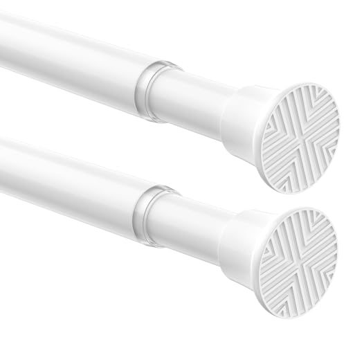 Image of 2 Pack Spring Tension Curtain Rod 32-76 inch, Adjustable Expandable Tension Curtain Rod No Drilling, Tension rods for Window Doorway Kitchen Curtain, White