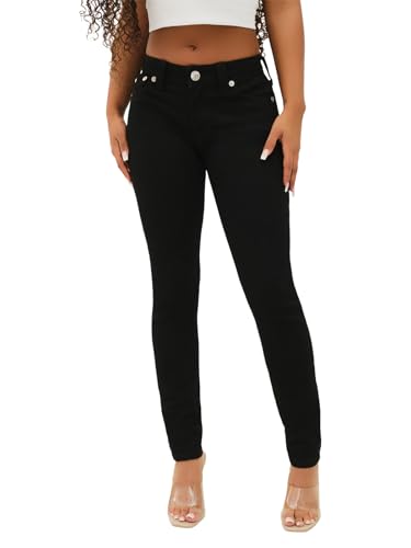 True Religion Women's Halle Mid Rise Super Skinny Fit Jeans Denim Single Needle Stitching