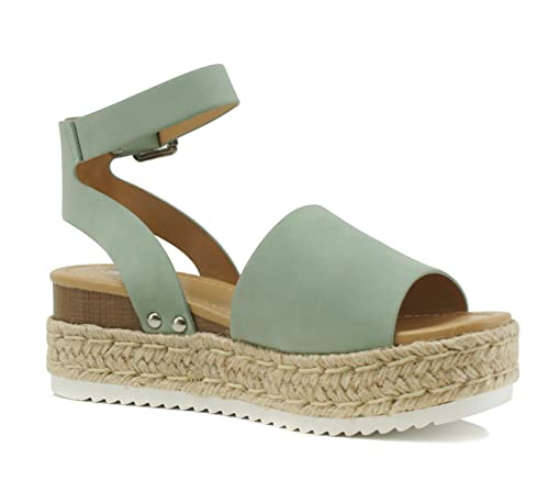Image of Soda Topic Open Toe Buckle Ankle Strap Espadrilles Flatform Wedge Casual Sandal