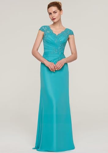 Raseal Chiffon Mother of The Bride Dresses for Wedding Cap Sleeves Applique Formal Dress RS1853