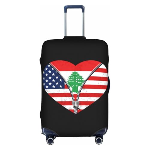 Travel Luggage Cover Heart America Flag And Lebanese Flag Fashion Washable Baggage Suitcase Protector Fit For Luggage Small