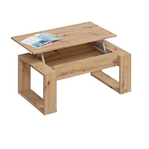 Mobelcenter, Mesa de Centro Elevable Nova, Roble Nodi, Medidas: Ancho: 105 cm x Alto: 45 cm x Fondo: 55 cm, Altura de la Mesa Elevada: 54 cm (1317)