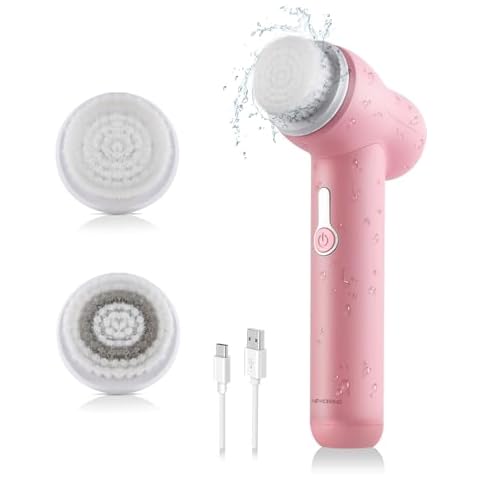 NEWDERMO Facial Cleansing Brush - 360° Rotating, 3 Modes, IPX7 Waterproof, 2 Brush Heads for Deep Clean, Oil Control & Blackhead Removal Face Scrubber for Skin Care Beauty(Pink) Cover