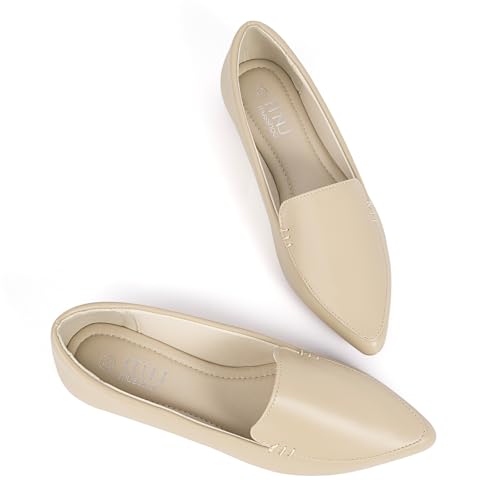 Image of MUSSHOE Pointed Toe Flats for Women, Comfortable Business Casual Work Shoes, Slip On Loafers with Arch Support, Office Walking Flats for All Day Standing