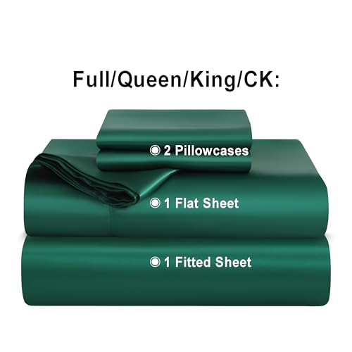 NTBAY Full Satin Sheet Set, 4 Piece, Dark Green - image 4