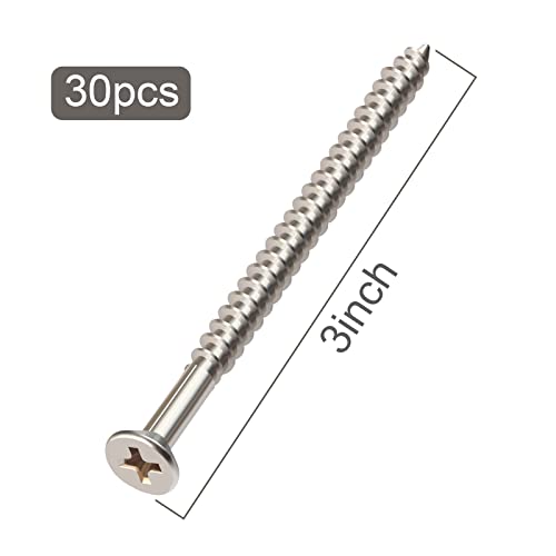 Tornillos para madera Hinge #9 x 3 pulgadas, 30 piezas, acero inoxidable 410, cabeza plana, sistema Phillips, autorroscantes para madera miniatura 6