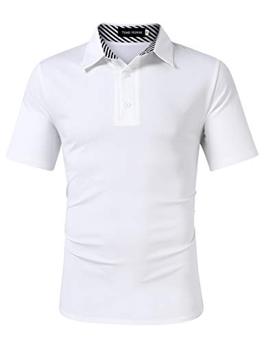 Men's Golf Polo Shirts Short Sleeve Collared T Shirt Button Up Athletic Fit Dress Tee Shirts for Men White