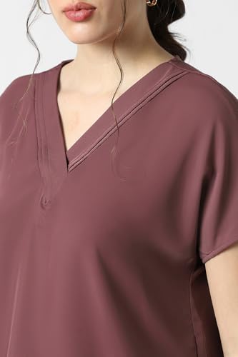 Image of Van Heusen Women's Polyester Regular Fit Half Sleeve V Neck Formal Top
