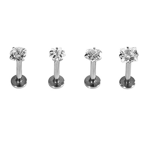 SHINEstyle 4x 16g Surgical Gem Steel Tragus Lip Ring Monroe Ear Cartilage Stud Earring Body Piercing