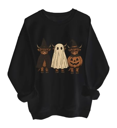 Boo Ghost Highland Cow Sweatshirt Highland Cow Halloween Sweatshirt Long Sleeve Adult Unisex Shirt