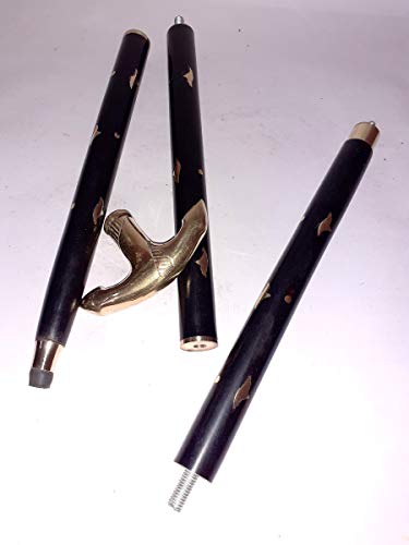 Canne de marche classique en laiton massif et bois style antique