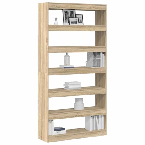 vidaXL Estantería Independiente Sonoma Oak Seis Estantes para Almacenamiento Madera Elaborada Soporte para Pared Incluido Diseño Moderno Sala de Estar Oficina Dormitorio Librerías Mueble de Almacen