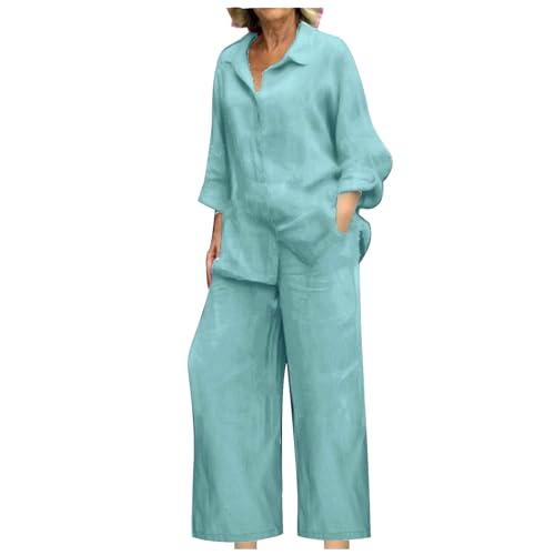 Chándal de mujer completo de algodón, tallas grandes, ligero, informal, camisa + pantalones anchos de algodón y lino de verano, chándales de gimnasia, gimnasio, curvy, jogging Tracksuit primavera