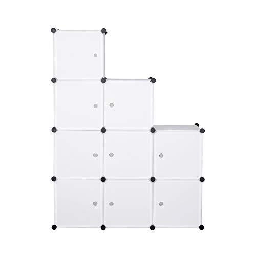 eSituro Armoire avec Penderie Modulable 9 Cubes avec Portes, Étagère de Rangement en Plastique. DIY, Blanc SGR0030