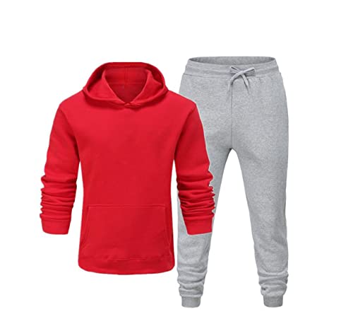 Sweat à capuche en polaire homme ensemble pantalon de jogging rouge gris L