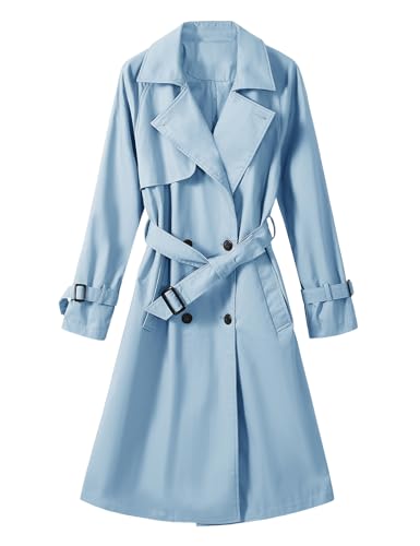 Vancavoo Trenchcoat Damen Lang Übergangsmantel Mantel Klassische Herbst Frühling Zweireiher Jacke Trench mit Gürtel Damenmantel Baumwolle...