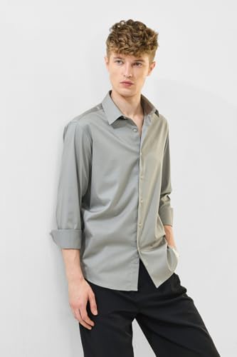 Image of SNITCH Men Formal Shirt | Slim Fit Full Sleeve Classic Collar Solid Pattern | Premium Cotton Blend & Breathable Fabric for Office