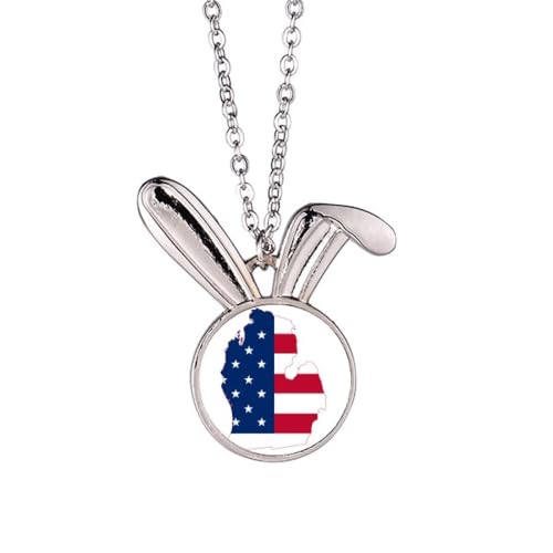 Bijoux cadeau collier pendentif lapin animal avec drapeau américain USA