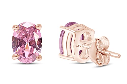 8X6MM Oval Shape Birthstone Stud Earrings In 14K Rose Gold Over Sterling Silver Gift For Her4