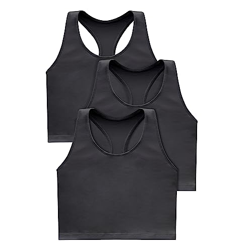Hanes Women's Light Workout Tops, 3-Pack, Stretch-Cotton Cropped Yoga Tank Tops for Women with Built-in Bra Bra (Pack of 3)
