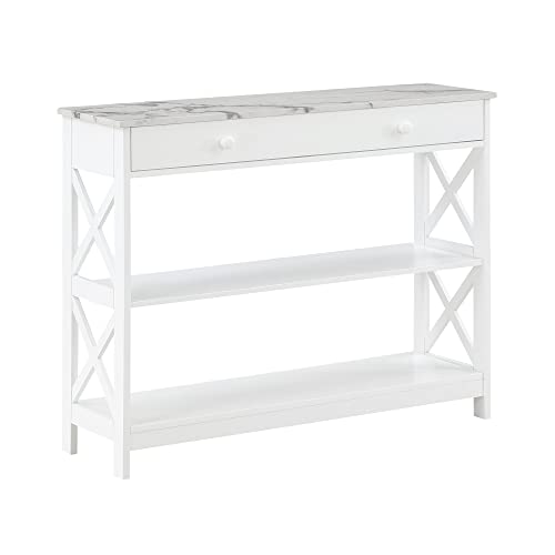 Image of Convenience Concepts Oxford Console Table, White Faux Marble