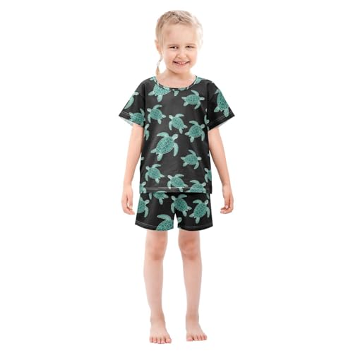 ALAZA Turtle Green Black Cute Pajamas Short Sleeve 2 Piece Sleepwear Top and Bottom Pajama Set Unisex3